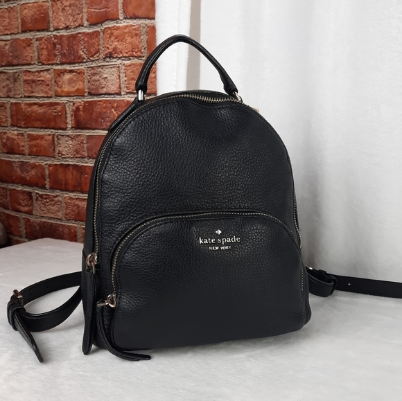 Kate Spade New York Black Mini Backpack Pebbled Leather Zipper Closure - Picture 1 of 16